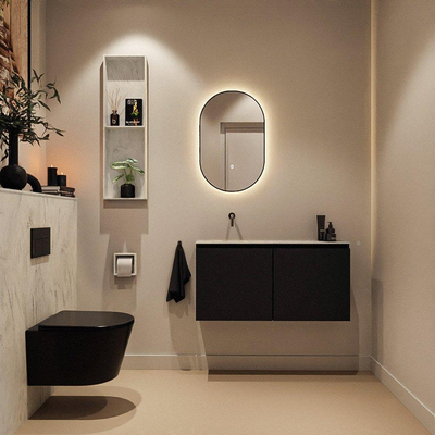 MONDIAZ TURE-DLUX Meuble WC 100cm Urban. Lavabo EDEN Opalo position gauche. Sans trou de robinet.