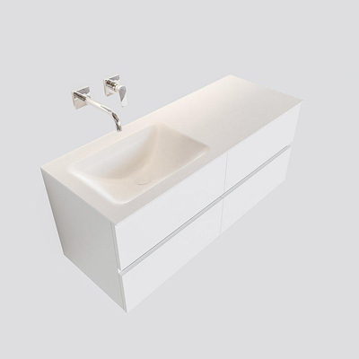 ENSEMBLE DE MEUBLE MONDIAZ VICA - 120cm - 4 tiroirs - lavabo Cloud gauche - 0 trous de robinet - solid surface talc