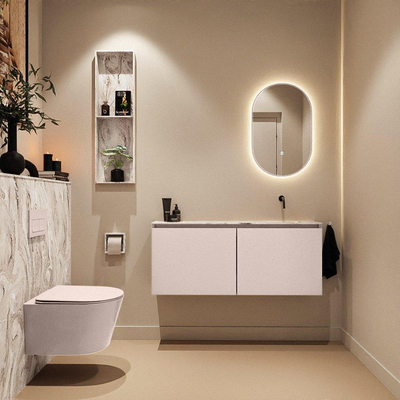 MONDIAZ TURE-DLUX Meuble de toilettes 120cm Rosee. EDEN vasque Glace position à droite. Sans trou de robinet.