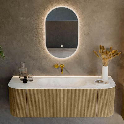 Mondiaz KURVE-DLUX Badkamermeubelset - 140x46x40cm - 1 lade - 2 deuren - wastafel solid surface - midden - zonder kraangat - Dusk