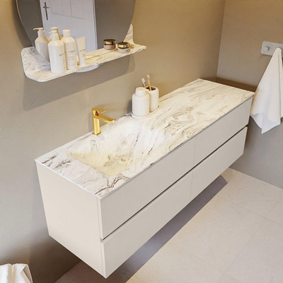 Mondiaz VICA-DLUX ensemble de meuble de salle de bain - 150cm - meuble sous-vasque lin - 4 tiroirs - lavabo encastré nuage gauche - 1 trou de robinet - version haute de 60cm - glace