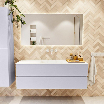 Mondiaz VICA ensemble de meuble de salle de bain - 140cm - meuble sous-vasque cale - 2 tiroirs - lavabo cloud milieu - sans trous de robinet - couleur talc - miroir LED - version XL 60cm haut