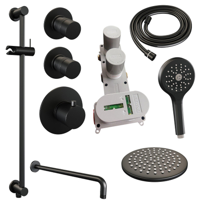 BRAUER Black Edition inbouw regendoucheset – Ø20 cm hoofddouche – 40 cm gebogen wandarm – ronde handdouche – glijstang 70 cm