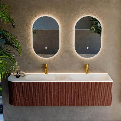 Mondiaz KURVE Badkamermeubelset - 165x46x40cm - 2 lade - 1 deur - wastafel solid surface - dubbel / rechts - 2 kraangaten - Ruby