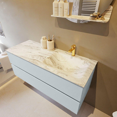 Mondiaz VICA-DLUX Ensemble de meuble de salle de bain - 120cm - meuble sous-vasque argile - 2 tiroirs - lavabo encastré nuage droite - 1 trou de robinet - version haute 60cm - glace