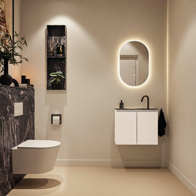 MONDIAZ TURE-DLUX Meuble toilette - 60cm - Talc - EDEN - vasque Lava - position centrale - 1 trou de robinet