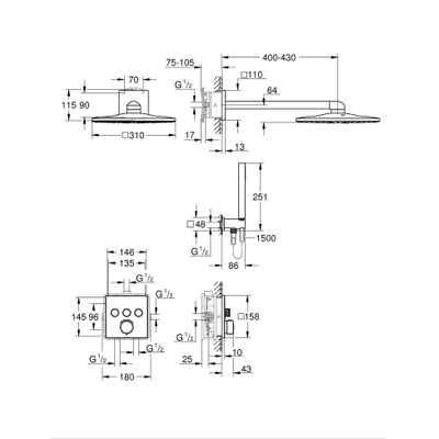 Grohe QuickFix Precision SmartControl Inbouw Douchesysteem - Vitalio SmartActive 310 Cube hoofddouche - chroom