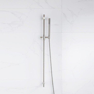 FortiFura Calvi Ensemble de douche avec barre curseur - douchette stylo - flexible en métal - Inox brossé PVD