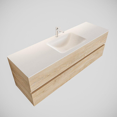 ENSEMBLE DE MEUBLE MONDIAZ VICA - 150 cm - 2 tiroirs - lavabo Cloud central - 1 trou de robinet - solid surface chêne blanchi