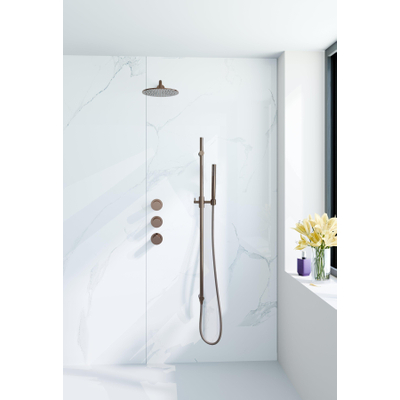 Fortifura Nebbio Ensemble de douche pluie - robinet encastré - corps encastré - barre coulissante - flexible de douche métal - douchette à main barre - bras mural 35cm - tête de douche ronde - cuivre brossé PVD (cuivre)