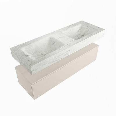 Mondiaz ALAN-DLUX Ensemble de meuble - 130cm - meuble Linen mat - 1 tiroir - Lavabo Cloud Opalo suspendu - vasque Gauche et droite - 0 trous de robinet