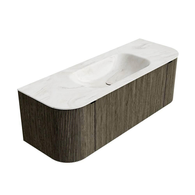 Ensemble de meuble de salle de bain Mondiaz KURVE-DLUX - 130x46x40cm - 1 tiroir - 2 portes - lavabo en solid surface - milieu - 1 trou de robinet - Shadow