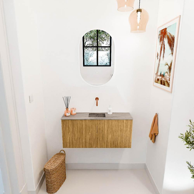 Mondiaz JOYA-DLUX 90cm meuble de salle de bains - couleur Oak - Vasque FAYE position Milieu Sans trou de robinet couleur Oza.