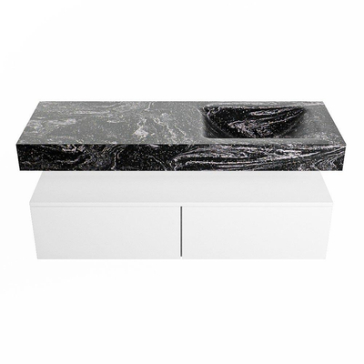 Mondiaz ALAN-DLUX Ensemble de meuble - 130cm - meuble Talc mat - 2 tiroirs - Lavabo Cloud Lava suspendu - vasque Droite - 1 trou de robinet