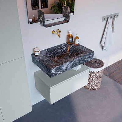 Mondiaz ALAN-DLUX Ensemble de meuble - 70cm - meuble Clay mat - 1 tiroir - Lavabo Cloud Lava suspendu - vasque Centre - 0 trous de robinet