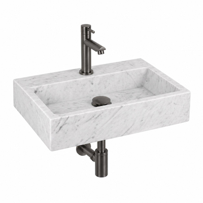 Fortifura Fuente fonteinset – rechthoekig – 38x24x8 cm – marmer wit – kraan gunmetal