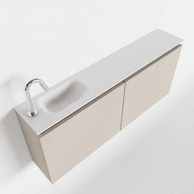 MONDIAZ TURE Toiletmeubel 120x23x50cm met 1 kraangaten 2 deuren linen mat Wastafel Eden links Solid Surface Wit