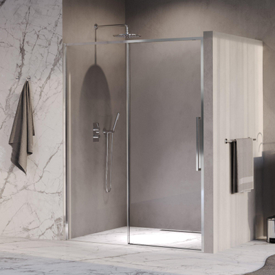 BRAUER Galactic Porte de niche - 160x200 - 2 parties coulissantes - verre transparent - réversible - incl. traitement anticalcaire - chrome