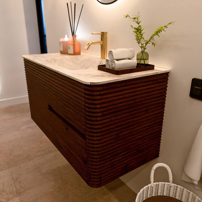 Mondiaz CIRO-DLUX Meuble de salle de bains - 100x45x50cm - vasque solid surface Frappe - 1 lavabo au milieu - 1 trou de robinet - 2 tiroirs - Ruby