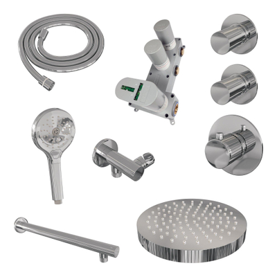 BRAUER Stripe Thermostatische Inbouw Regendouche - SET 04 - 25cm douchekop - rechte muurarm - 3-standen handdouche - doucheslang - wandaansluitbocht - chroom