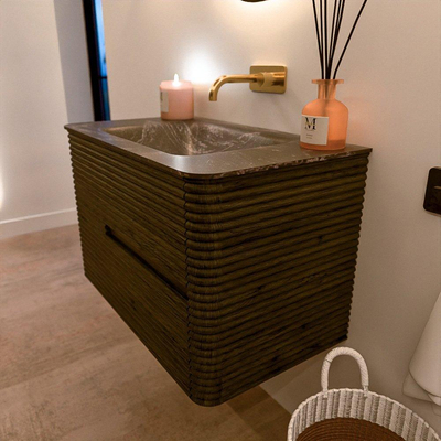 Mondiaz CIRO-DLUX Badkamermeubelset - 80x45x50cm - Solid surface wastafel Lava - 1 wasbak Midden - zonder kraangaten - 2 lades - Shadow