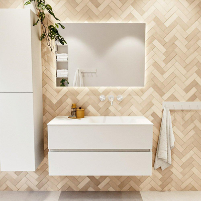 MONDIAZ VICA meuble sous lavabo 100cm Talc 2 tiroirs. Lavabo CLOUD droit sans trou de robinet, couleur Talc.