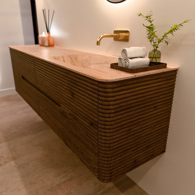 Mondiaz CIRO-DLUX Badkamermeubelset - 180x45x50cm - Solid surface wastafel Saba - 1 wasbak Rechts - zonder kraangaten - 4 lades - Dusk