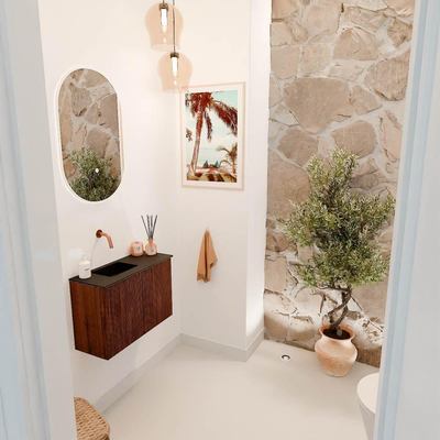 Mondiaz JOYA 60cm meuble de salle de bains - couleur Ruby - Vasque FAYE position Gauche Sans trou de robinet couleur Urban.