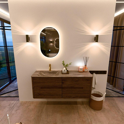 Mondiaz CIRO-DLUX Badkamermeubelset - 130x45x50cm - Solid surface wastafel Oza - 1 wasbak Links - 1 kraangat - 4 lades - Dusk