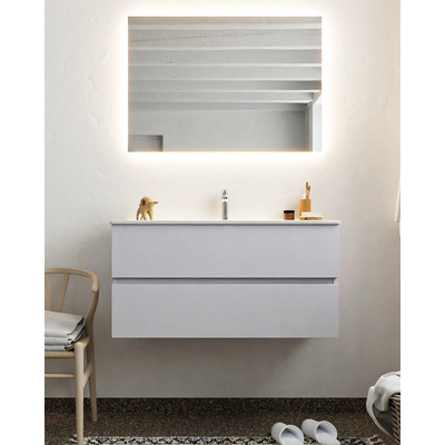 Mondiaz VICA ensemble de meuble de salle de bain - 100cm - meuble sous-vasque cale - 2 tiroirs - lavabo denia milieu - 1 trou de robinet - miroir LED - version XL 60cm haut