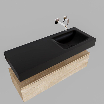 MONDIAZ ALAN 120cm - meuble bas - chêne blanchi - 1 tiroir - lavabo suspendu - vasque à droite - 0 trous de robinet - urban