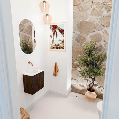 Mondiaz JOYA 40cm toiletmeubel - kleur Walnut - Wastafel FAYE positie Midden Zonder kraangat kleur Talc.