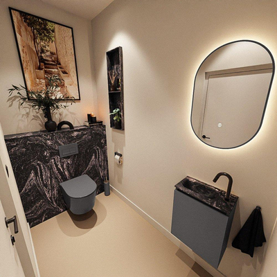 MONDIAZ TURE-DLUX Meuble toilette - 40cm - Dark Grey - EDEN - vasque Lava - position gauche - 1 trou de robinet