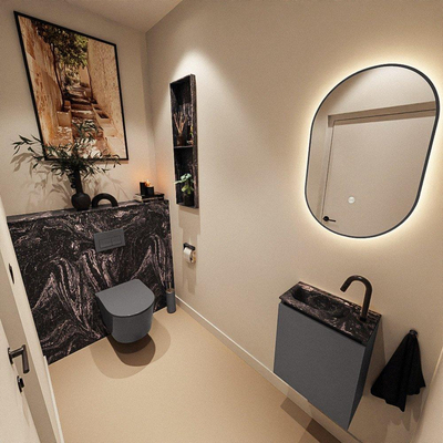 MONDIAZ TURE-DLUX meuble WC 40 cm Dark Grey. EDEN lavabo Lava position gauche. Avec 1 trou de robinet.