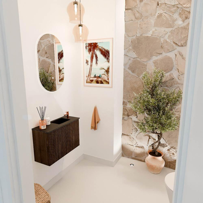 Mondiaz JOYA 60cm toiletmeubel - kleur Walnut - Wastafel FAYE positie Rechts 1 kraangat kleur Urban.