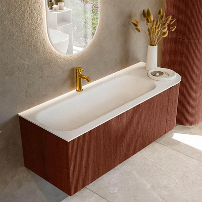 Mondiaz KURVE Ensemble de meuble de salle de bains - 125x46x40cm - 1 tiroir - 1 porte - lavabo solid surface - gauche - 1 trou de robinet - Ruby