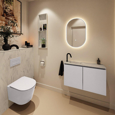 MONDIAZ TURE-DLUX Meuble de toilette 80 cm Cale. EDEN vasque Opalo position gauche. Avec 1 trou de robinet.