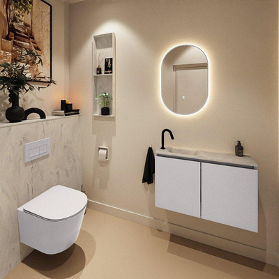 MONDIAZ TURE-DLUX Meuble toilette - 80cm - Cale - EDEN - vasque Opalo - position gauche - 1 trou de robinet
