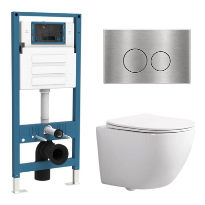 QeramiQ Dely Swirl Compact Ensemble WC - réservoir encastré QeramiQ flush - abattant slim - plaque de commande métallique inox - boutons ronds - blanc brillant