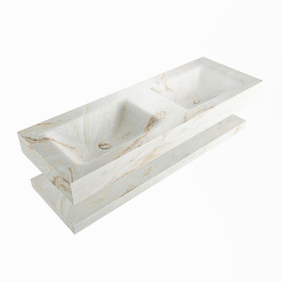 Mondiaz ALAN-DLUX Ensemble de meuble - 130cm - meuble Frappe mat - 0 tiroirs - Lavabo Cloud Frappe suspendu - vasque Gauche et droite - 2 trous de robinet