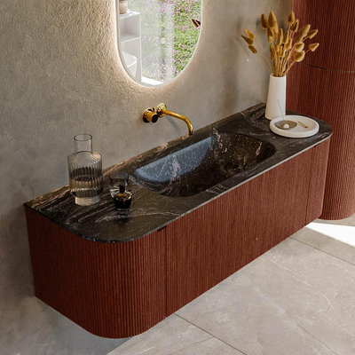 Mondiaz KURVE-DLUX Ensemble meuble de salle de bains - 140x46x40cm - 1 tiroir - 2 portes - vasque solid surface - milieu - sans trou de robinet - Ruby
