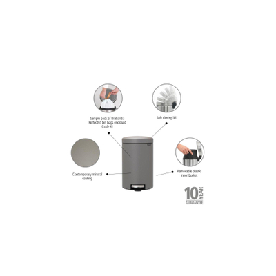 Brabantia NewIcon Poubelle à pédale - 12 litres - seau intérieur en plastique - gris béton minéral