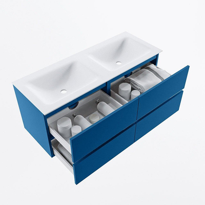 Mondiaz VICA ensemble de meuble de salle de bain - 120cm - meuble sous-vasque jeans - 4 tiroirs - lavabo cloud double - 2 trous de robinet - version haute de 60cm - talc