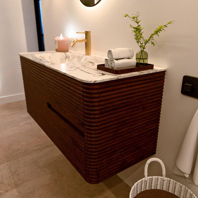 Mondiaz CIRO-DLUX Meuble de salle de bains - 110x45x50cm - Lavabo solid surface Glace - 1 vasque à gauche - 1 trou de robinet - 2 tiroirs - Ruby