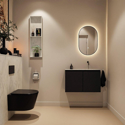 MONDIAZ TURE-DLUX Meuble toilette - 80cm - Urban - EDEN - vasque Opalo - position droite - sans trou de robinet