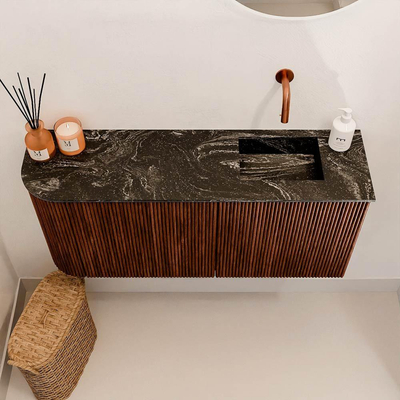 Mondiaz JOYA-DLUX 91.6cm toiletmeubel - ronding links kleur Ruby - Wastafel FAYE positie Rechts Zonder kraangat kleur Lava.