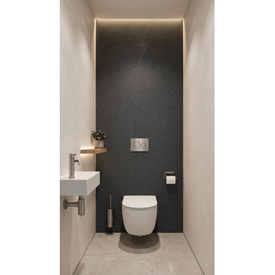QeramiQ Dely Toiletset - 36.3x51.7cm - diepspoel - rimless - Geberit UP720 inbouwreservoir - softclose toiletzitting - steel bedieningsplaat - ronde knoppen - wit glans