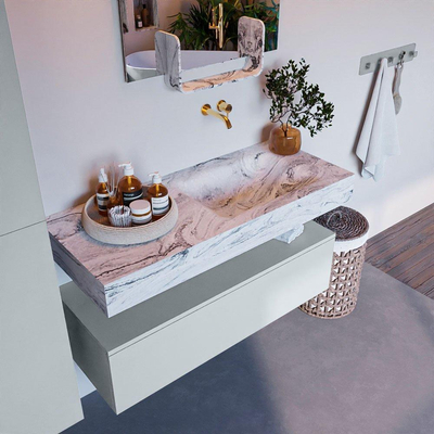 MONDIAZ ALAN - DLUX Ensemble de meuble de salle de bains - 110cm - meuble bas - Clay - 1 tiroir - lavabo suspendu - vasque à droite - 0 trous de robinet - Glace