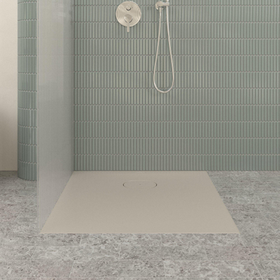 Villeroy & Boch Ecora douchebak - 80x80x3.5cm - afvoer korte zijde - almond (beige)