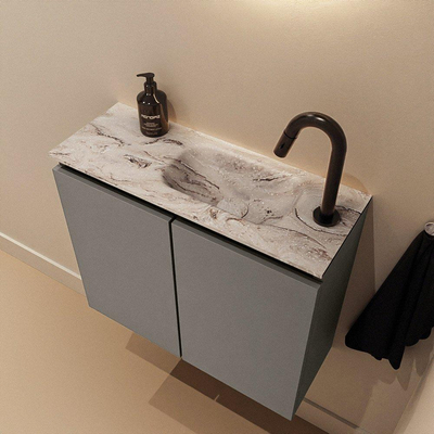 MONDIAZ TURE-DLUX 60cm toiletmeubel Smoke. EDEN wastafel Glace positie rechts. Met 1 kraangat.